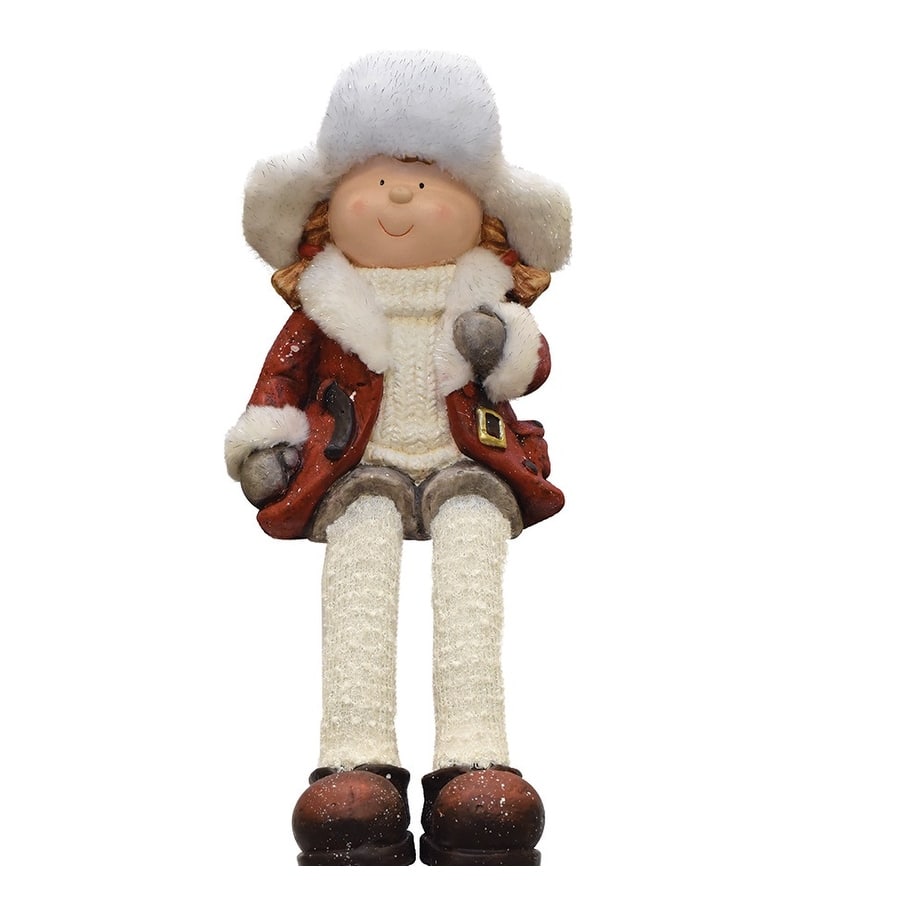 Sitting Young Girl in Trapper Hat Christmas Figurine - 19"