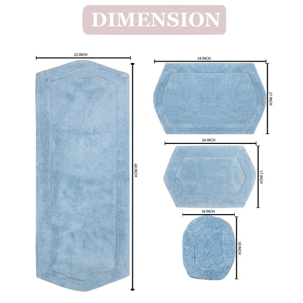 dimension image slide 9 of 19, Waterford Collection 100% Cotton Non-Slip Bathroom Rug, Machine Washable Bath Rug, 4 Piece Bath Mat Set with Toilet Lid Cover