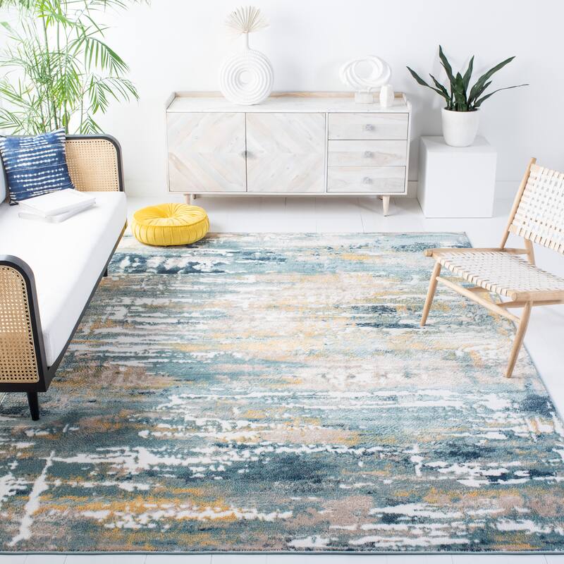SAFAVIEH Skyler Fridoline Modern Abstract Rug - 10' x 14' - Teal/Gold