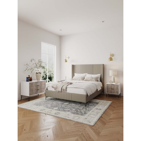 Manhattan Comfort2-Piece DUMBO Modern  5-Drawer Tall Dresser and DUMBO Modern Nightstand 2.0 in Olive Green