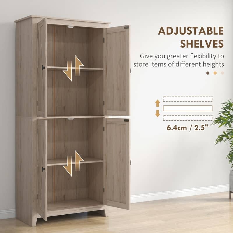 72" Freestanding 4-Door 4 Tiers Kitchen Pantry with Adjustable Shelves