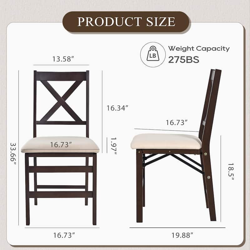 Folding Dining Chairs Set of 2 - Upholstered Wooden Frame - Indoor/Outdoor Space Saver - Pre-Assembled - Set of 2