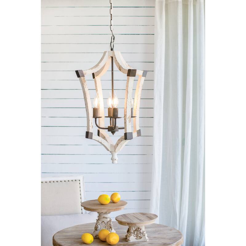 Entryway Wooden Ceiling Lighting, Hanging Ceiling Light with Iron Leg Bracket, 4-Light Chandelier for Kitchen Island