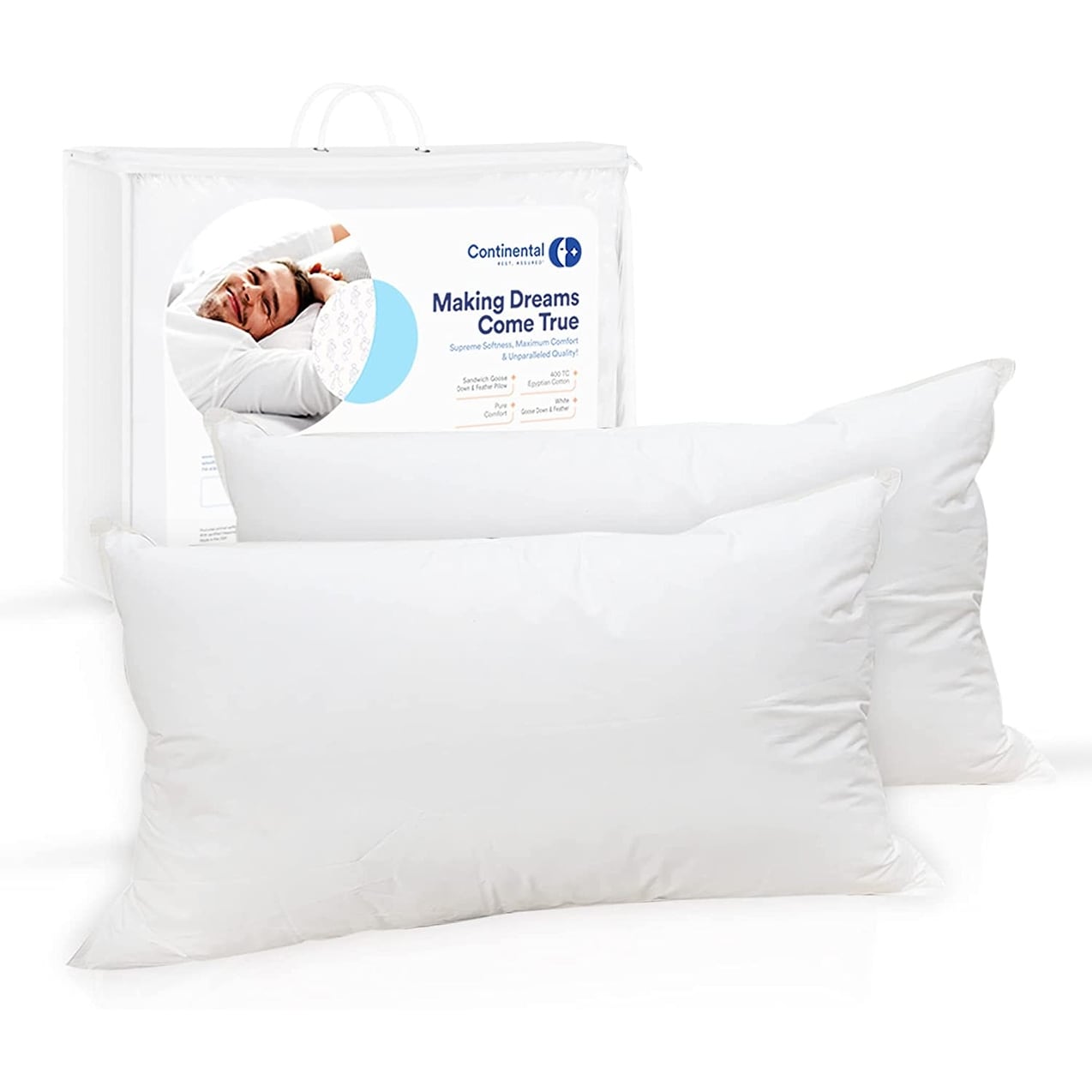 Set of 2 Double Down Surround Pillows - 5 Star Hotel Pillow - White
