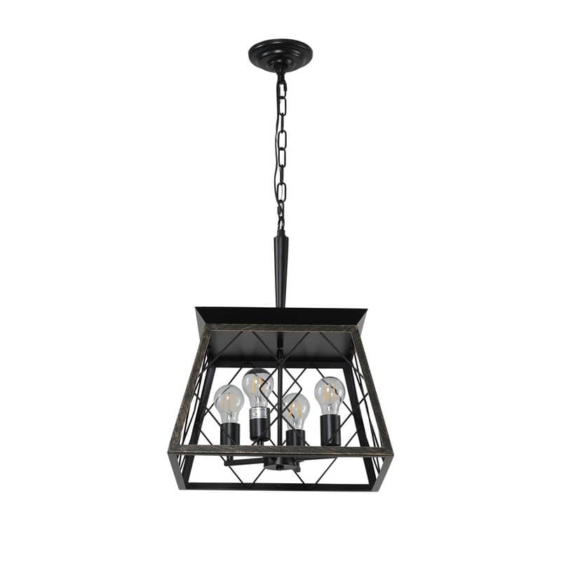 16" Black Industrial 4-Light Pendant Chandelier, Modern Metal Cage Design, Adjustable Hanging Light for Dining Room, (No Bulbs)