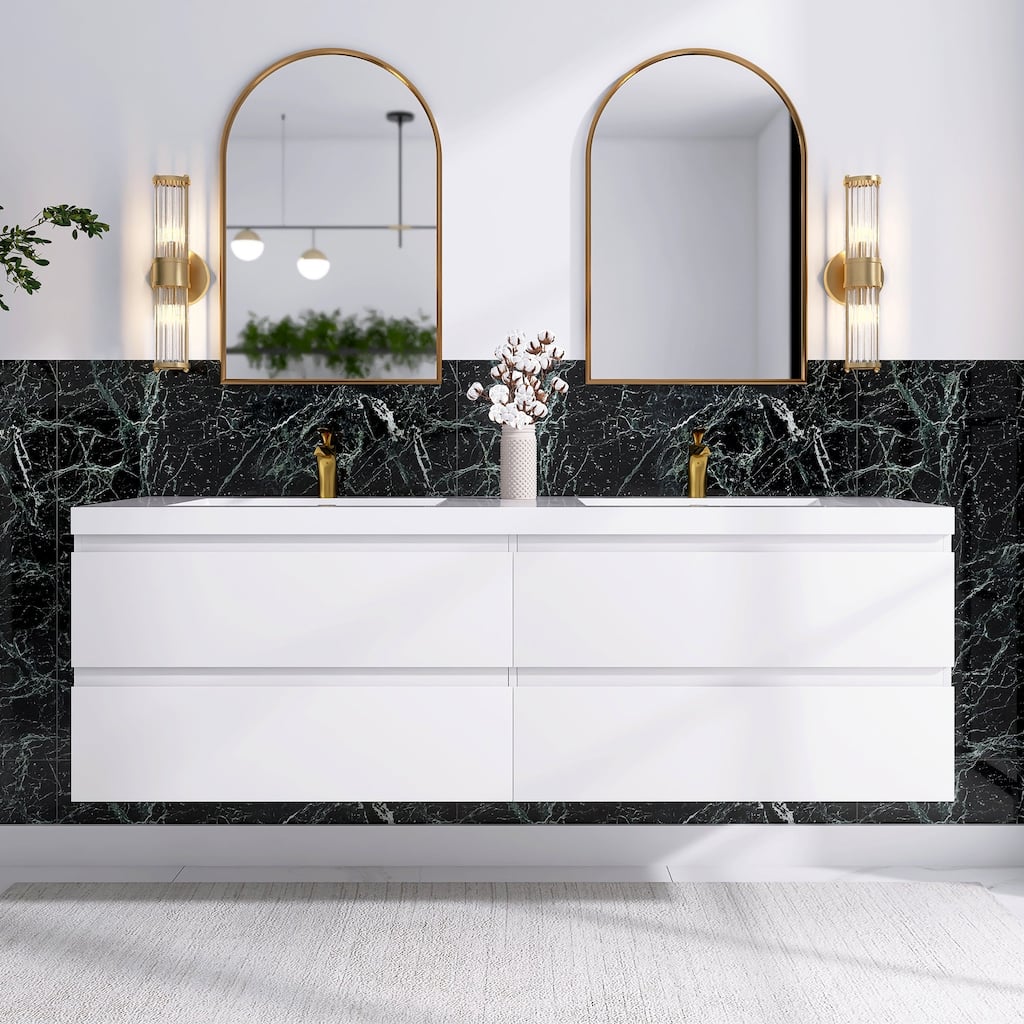 72 inch Wall-Mounted Bathroom Vanity Set with Integrated Resin Sink