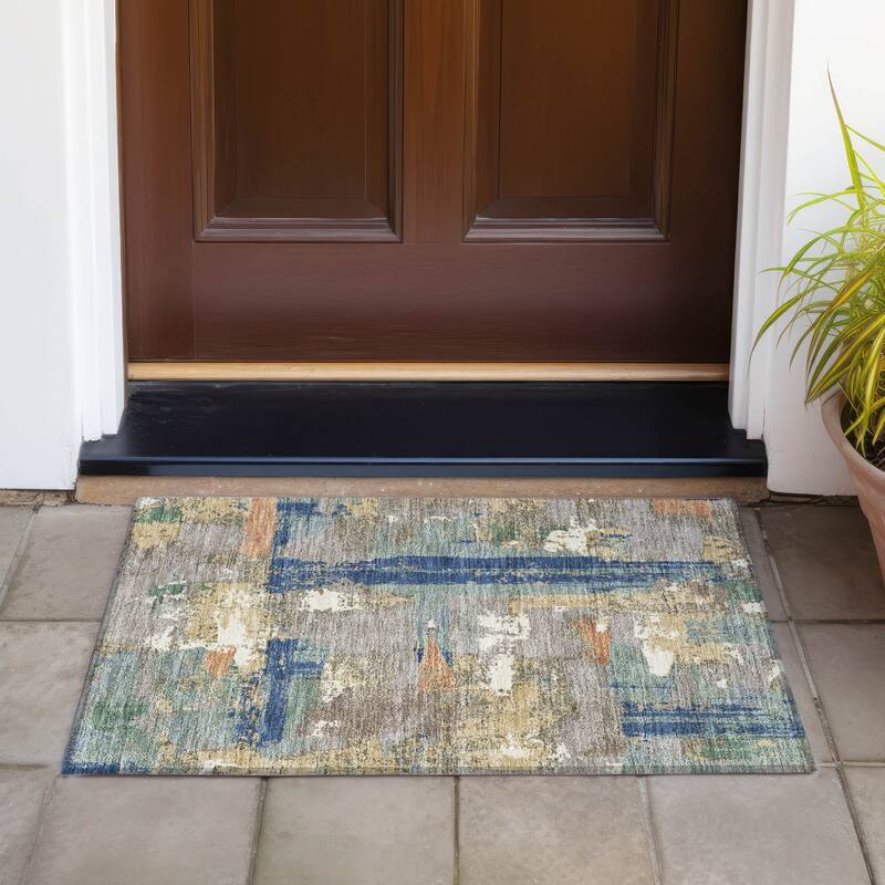 Machine Washable Indoor/Outdoor Casual Contemporary Chantille Rug - Taupe - 1'8" x 2'6"