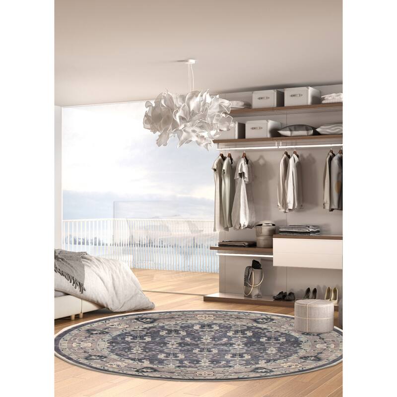 ECARPETGALLERY Hand-knotted Finest Agra Jaipur Dark Grey Wool Rug - 7'9 x 7'9