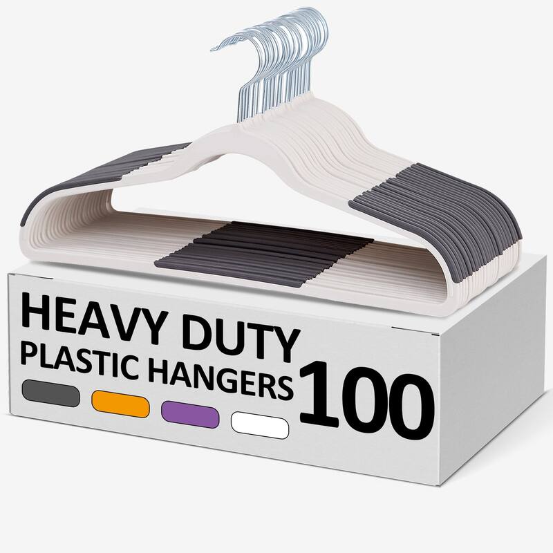 VECELO 100 Pcs Wet and Dry Adult Hangers Holds Up To 10 Lbs Clothes Hangers - Grey