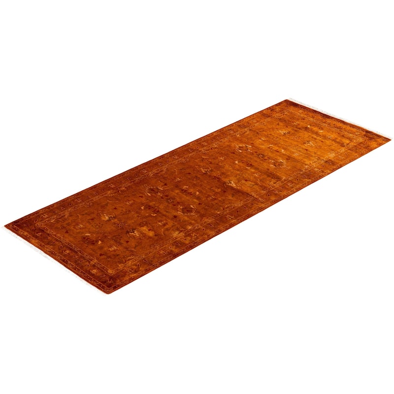 Overton Hand Knotted Wool Vintage Inspired Modern Contemporary Overdyed Gold Runner Rug - 2' 7" x 7' 2"