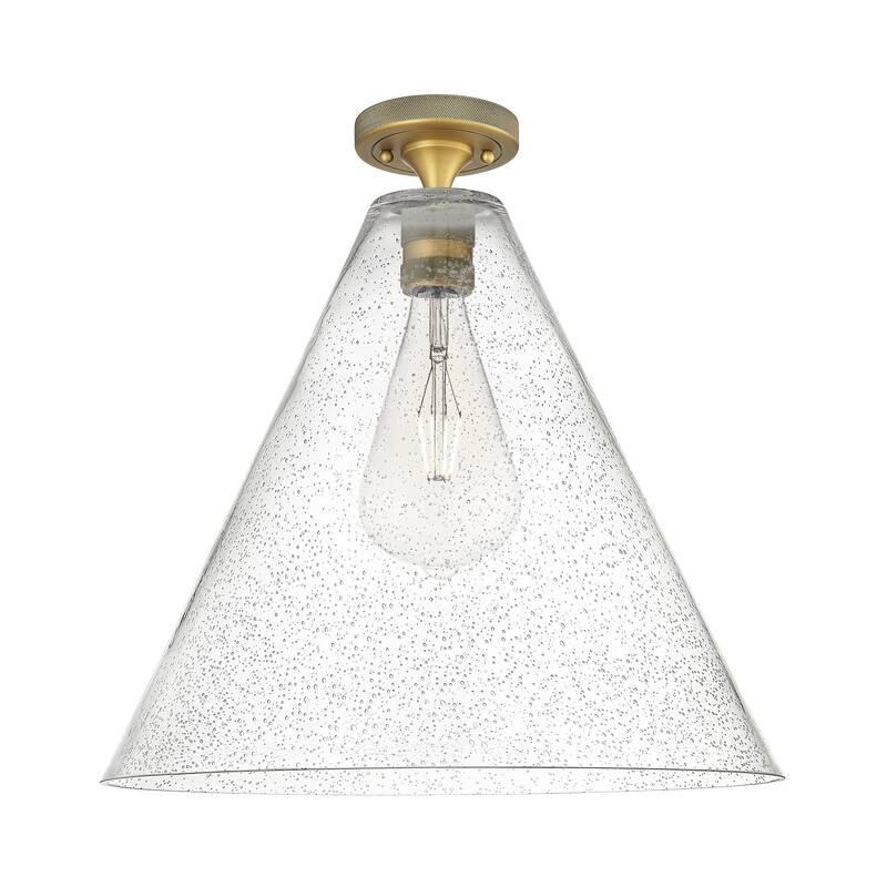 Innovations Lighting Downtown Urban - Crown Point - 1 Light 16" Berkshire Flush Mount - Brushed Brass/Seedy