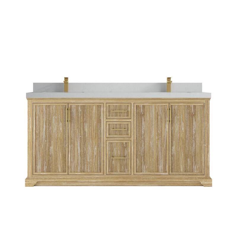 Willow Collections 72 x 22 Alys Solid Teak Wood Double Sink Bathroom Vanity with Quartz or Marble Countertop - 2"Carrara Quartz - Whitewashed