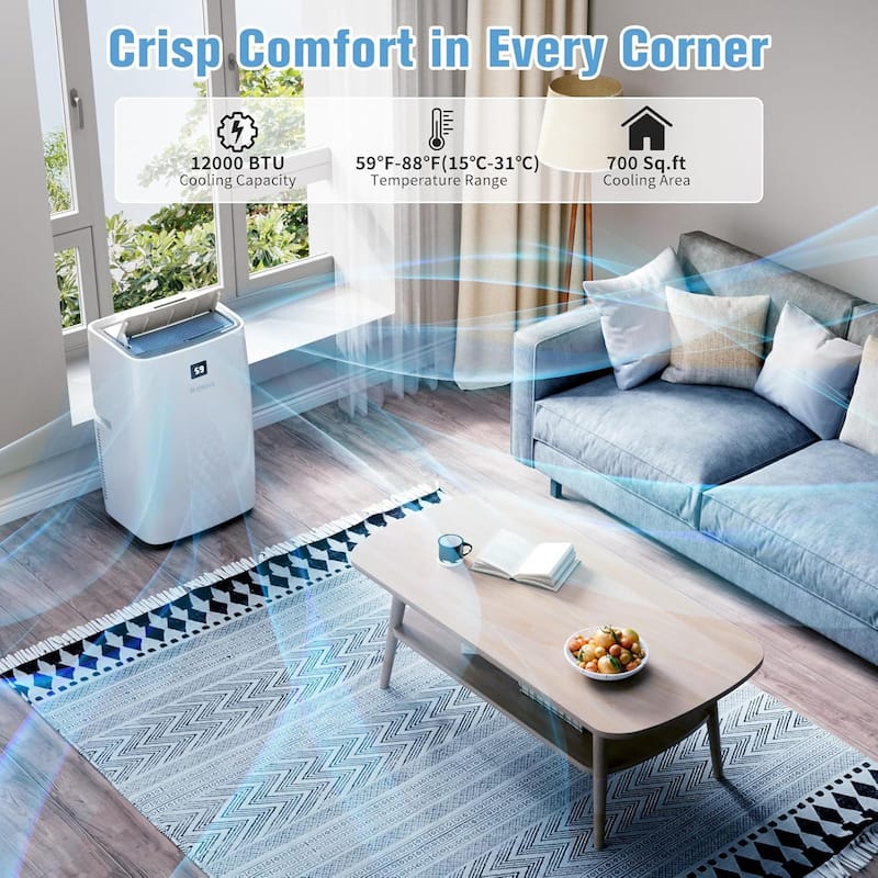 ELEMOVE Air Conditioners 12000 BTU Cooling Capacity,Remote Control & Low Noise,5 IN 1 AC Unit for Bedroom