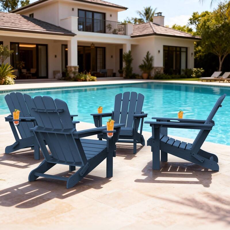 Domi Folding Adirondack Chair,Wooden Textured with Cup Holder,HDPE