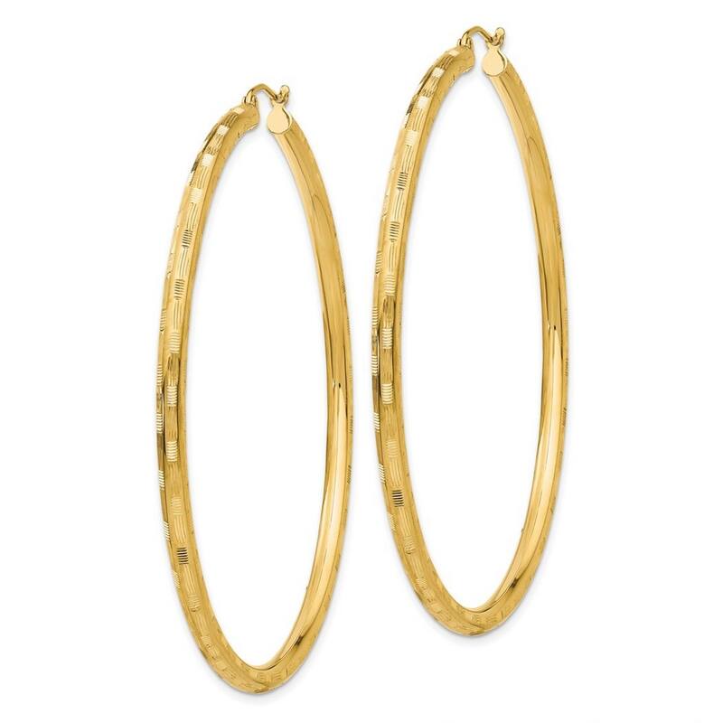 Curata 14k Yellow Gold TexturedCheckerboard 65x3mm Hoop Earrings