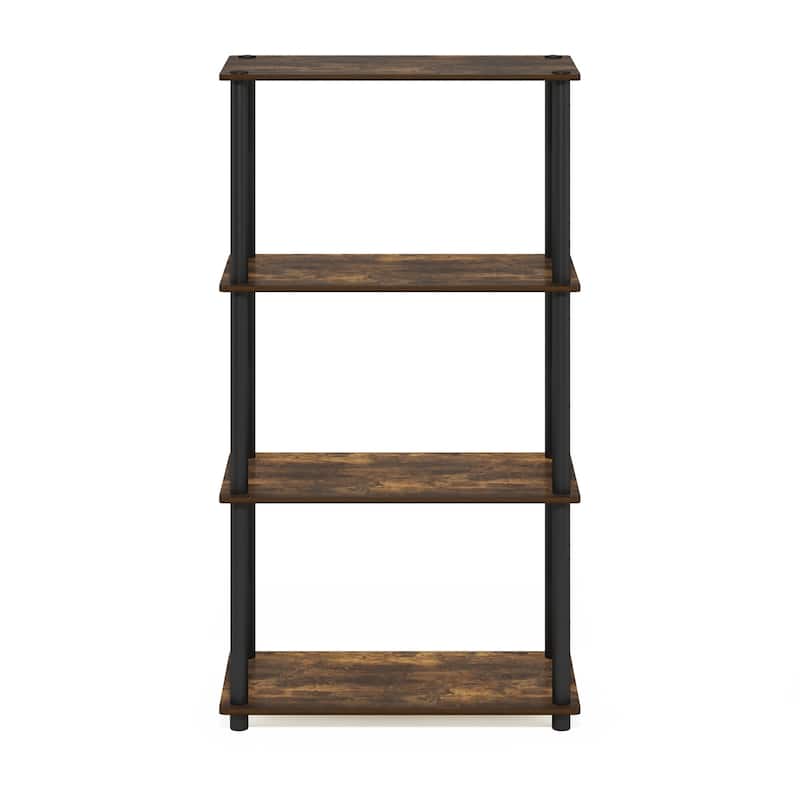 4 Tiers Wood Household Shelving Unit in Pine/Black (23.6 in. W x 43.25 in. H x 11.6 in. D) - 23.6