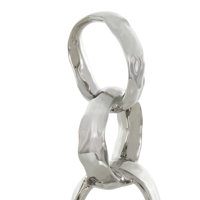 Silver or Gold Ceramic Interlocked Ring Abstract Decorative Sculpture with Black Base