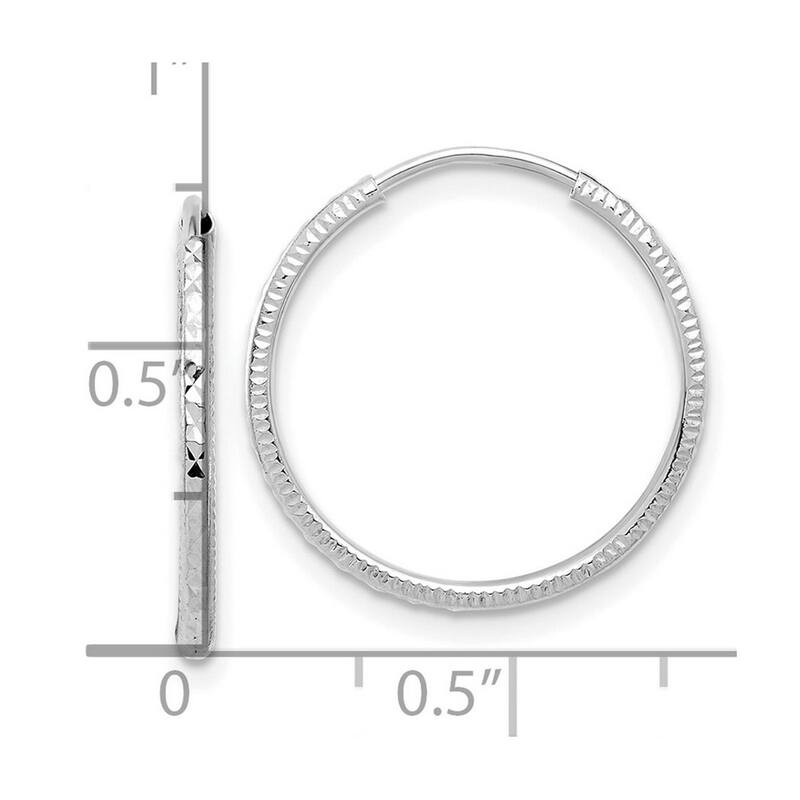 Curata 14k White Gold Sparkle Cut Endless Hoop Earrings - 19.1x1.5mm