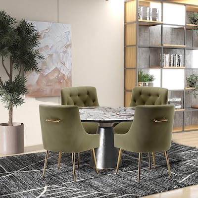 SEYNAR Modern Velvet Dining Chairs Set of 4, Upholstered Accent Chair Tufted Back Armless Chair with Back Pull