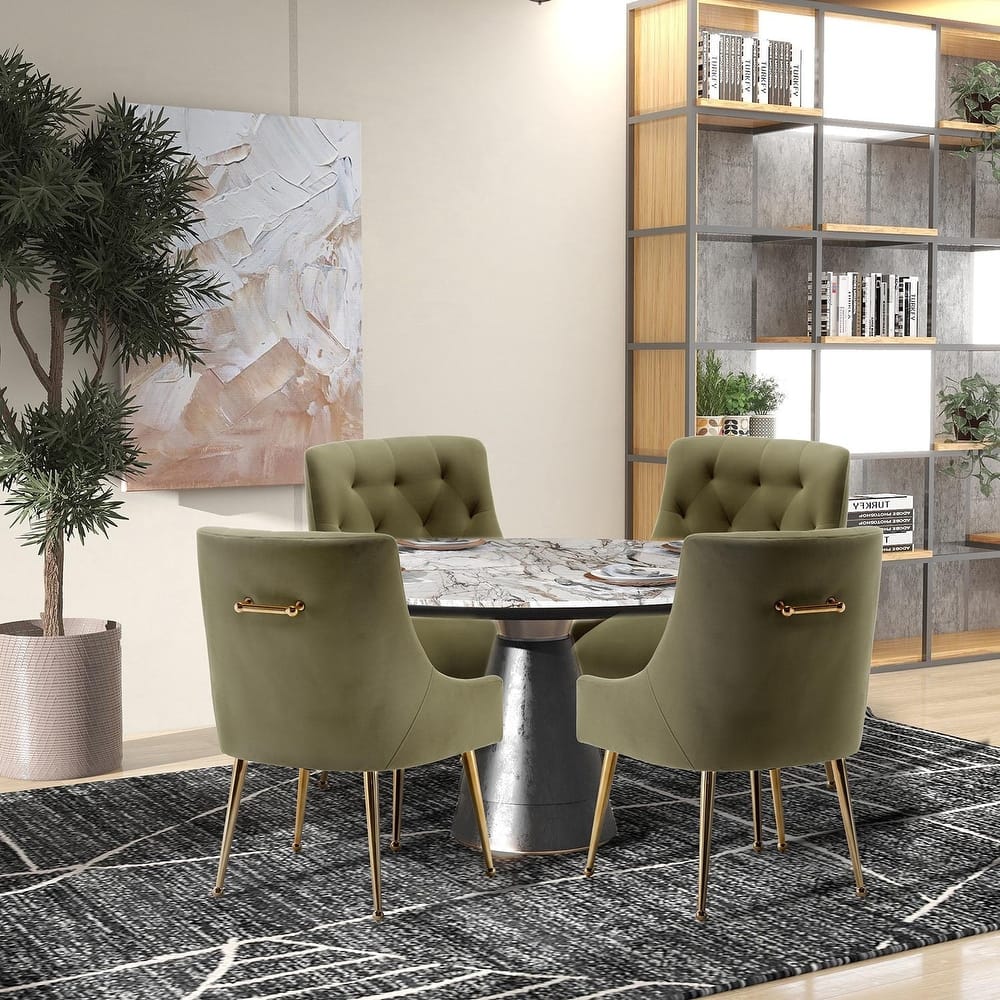 SEYNAR Modern Velvet Dining Chairs Set of 4, Upholstered Accent Chair Tufted Back Armless Chair with Back Pull