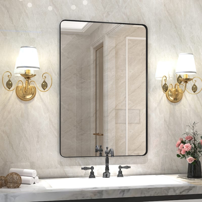 QuivaraView Rectangular Aluminum Framed Bathroom Vanity Mirror - 24" x 32" - Black