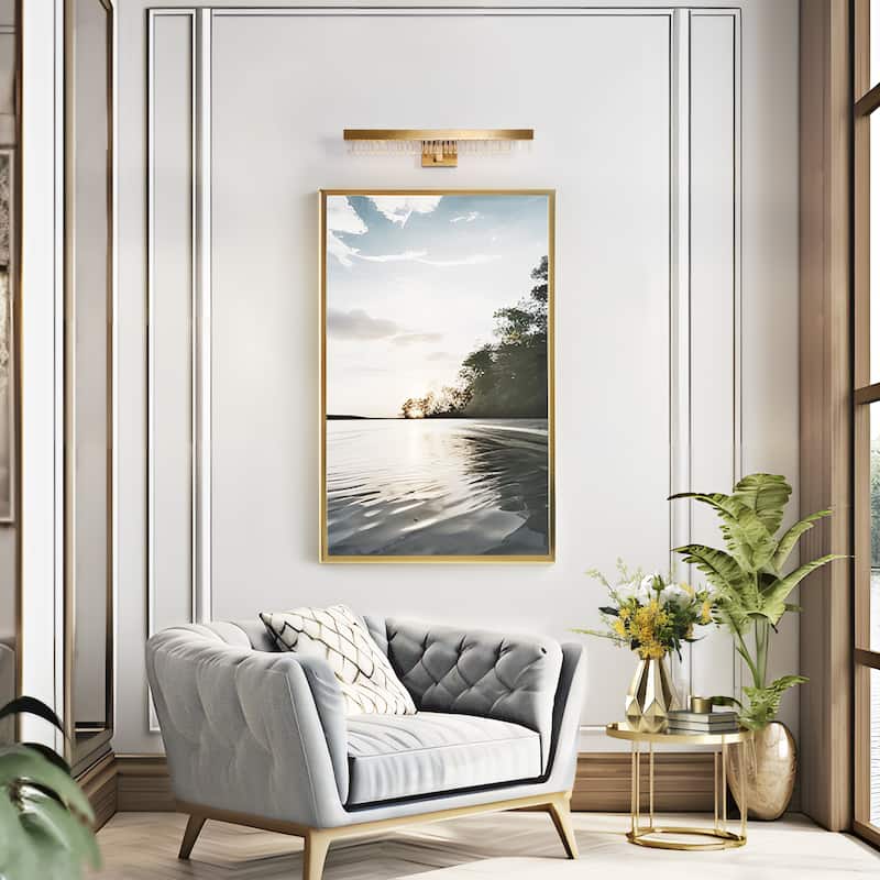 Modern Glam 1-Light LED Gold Bathroom Vanity Lights Textured Glass Wall Sconces - W 26" x H 4.9" x D 4.3"