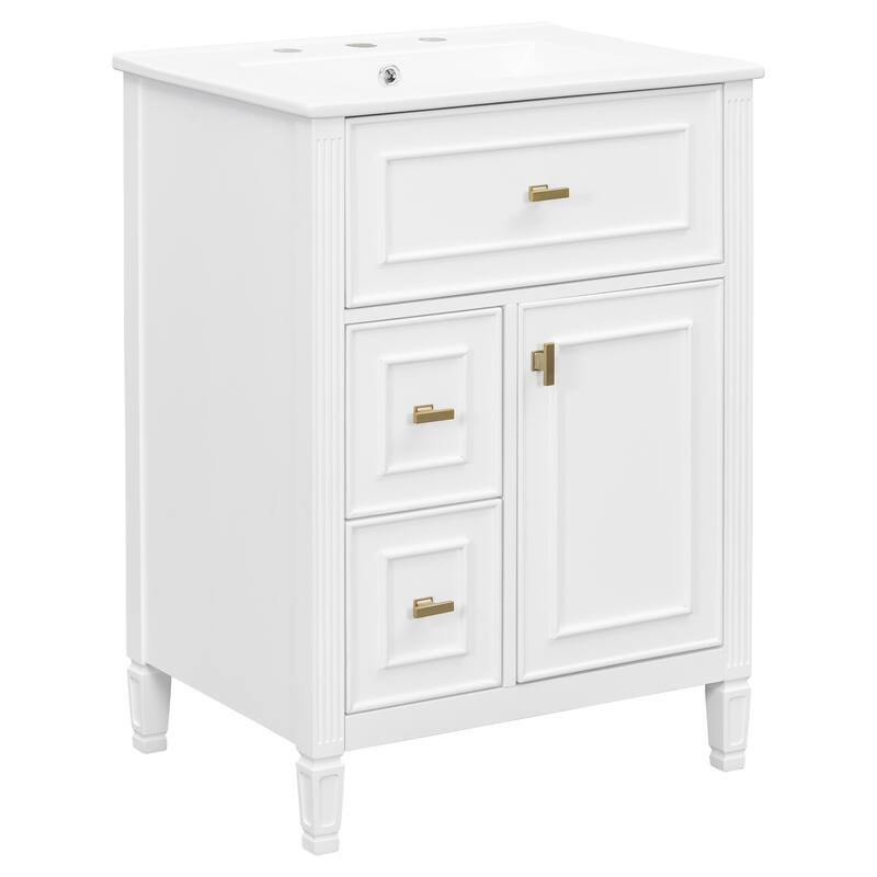 Roomfitters 24" Bathroom Vanity with Sink, Solid Wood Frame, Flip Drawer, 2 Side Drawers & Adjustable Shelf