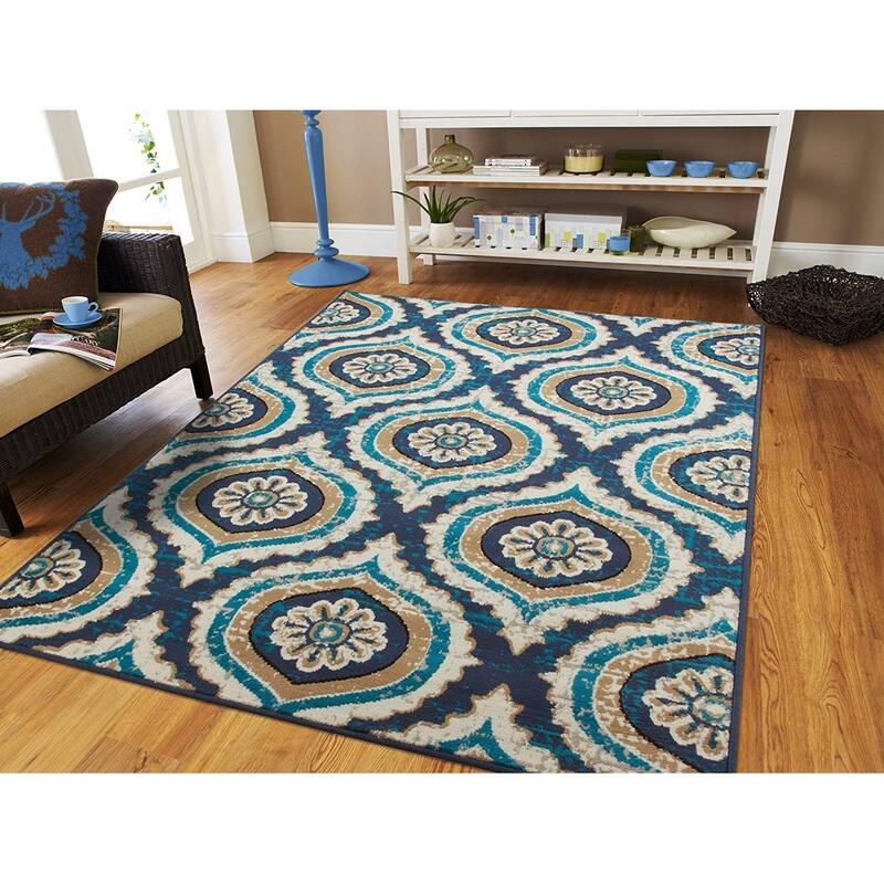 The Curated Nomad Newell Contemporary Floral Medallion Jute-backed Area Rug - Blue - 5'x8'
