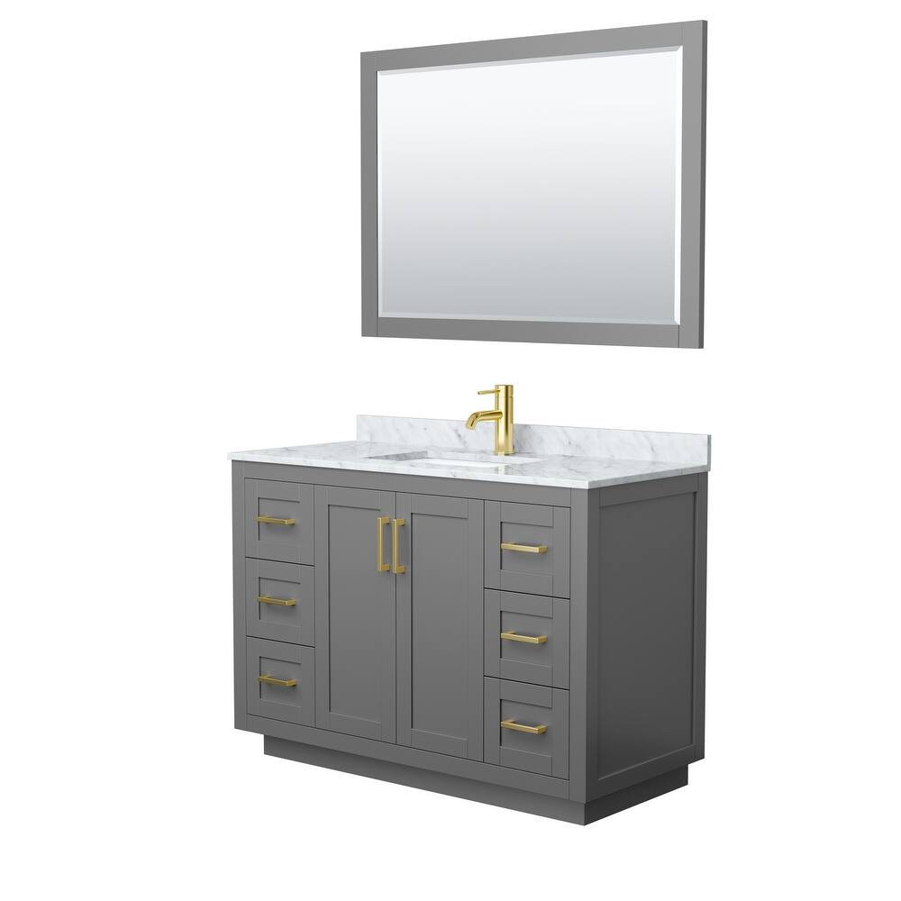 Miranda Single Vanity Set, White Carrara Marble Top, 46-Inch Mirror