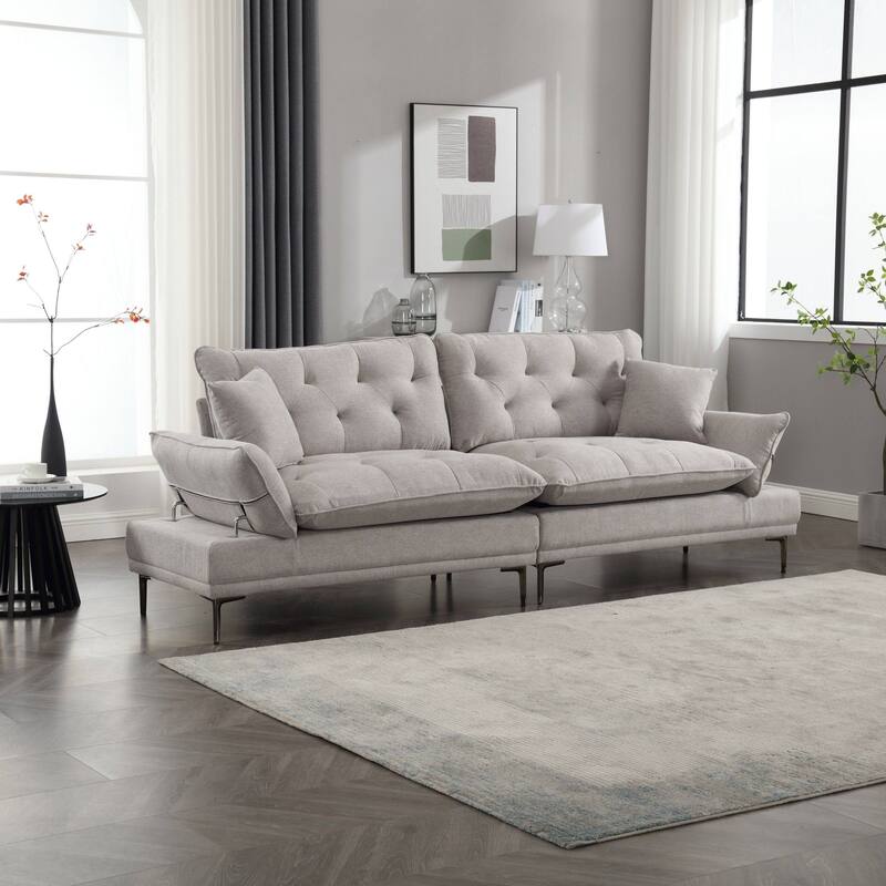 Modern upholstered loveseat couches with metal feet - N/A