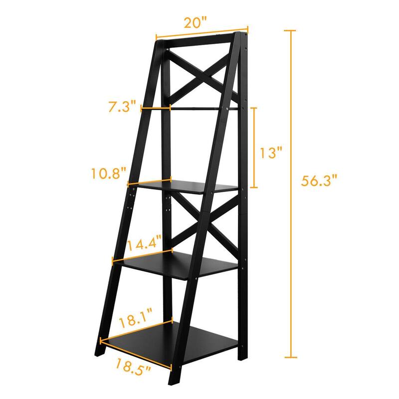 2 Pcs 4-Tier Ladder Shelf Bookshelf Bookcase Storage Display Leaning - Black