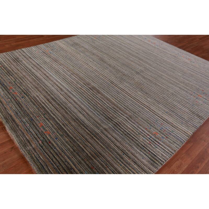 Hand Knotted Oriental 100% Wool Carpet Tribal Stripe Multi-Colored Gabbeh Area Rug - 9' 9'' X 7' 11''