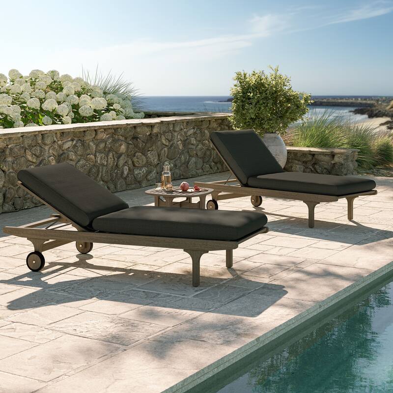 Saratoga Outdoor Patio Teak Wood 3-Piece Chaise Lounge Furniture Set