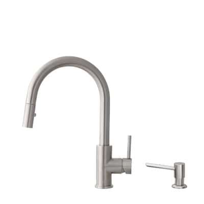 STYLISH Pull Down Kitchen Faucet + Soap Dispenser - Stainless Steel Finish