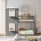 preview thumbnail 1 of 32, Safety Design Twin Over Twin Bunk Bed Wood Bed with Roof, Window, Guardrail Gray