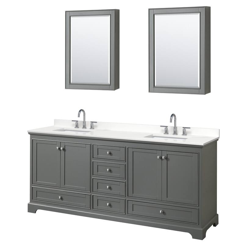 Wyndham Collection WCS202080D-QTZ-US3MED Deborah 80" Free Standing - Dark Gray / White Quartz Top / Polished Chrome