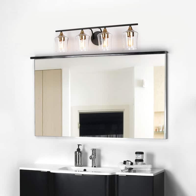 Modern Black Gold 4-Light Bathroom Vanity Lights Wall Sconce for Powder Room - 28" L x 7" W x 7.5" H