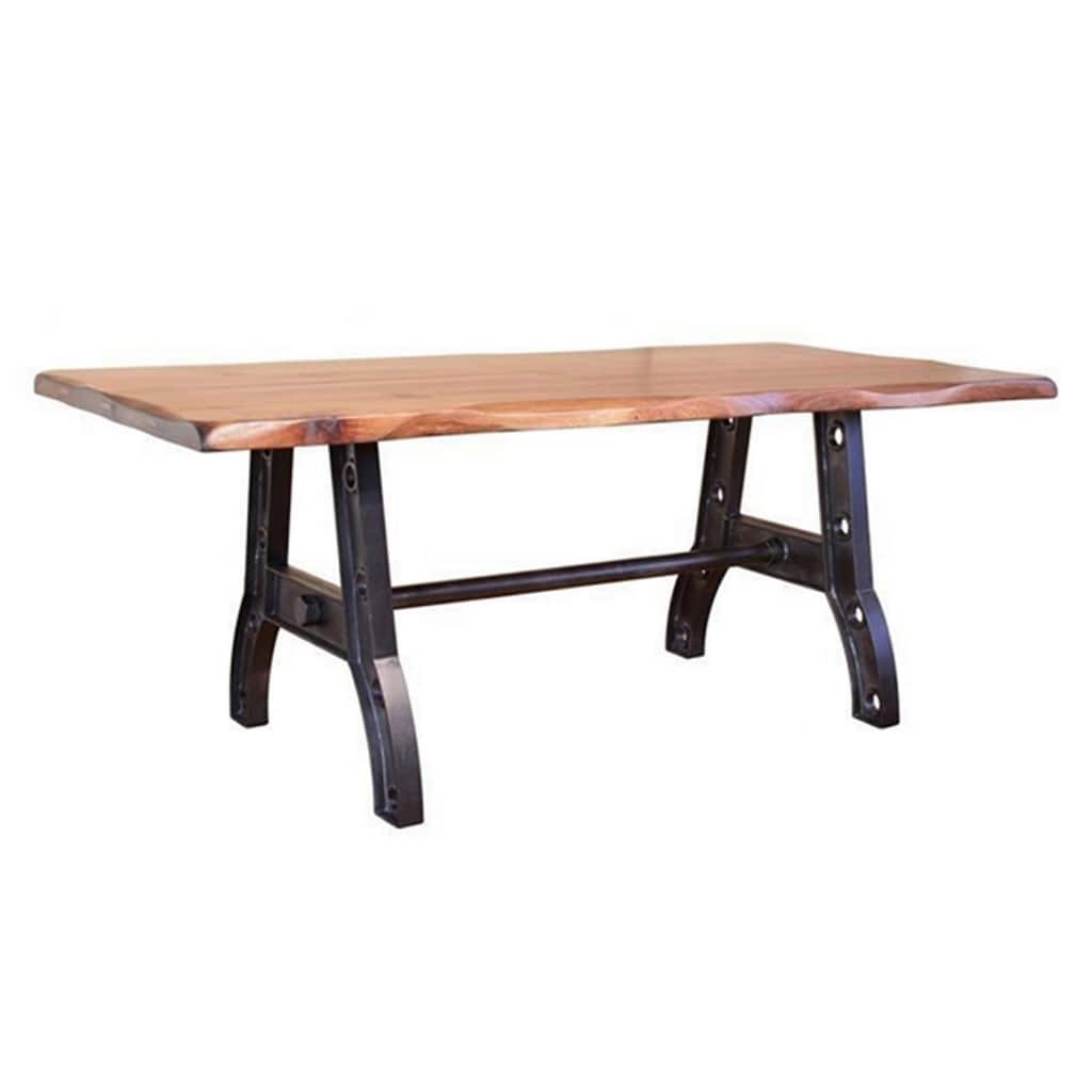 Umey 78 Inch Dining Table, Rectangular Live Edge Top, Trestle Support Brown