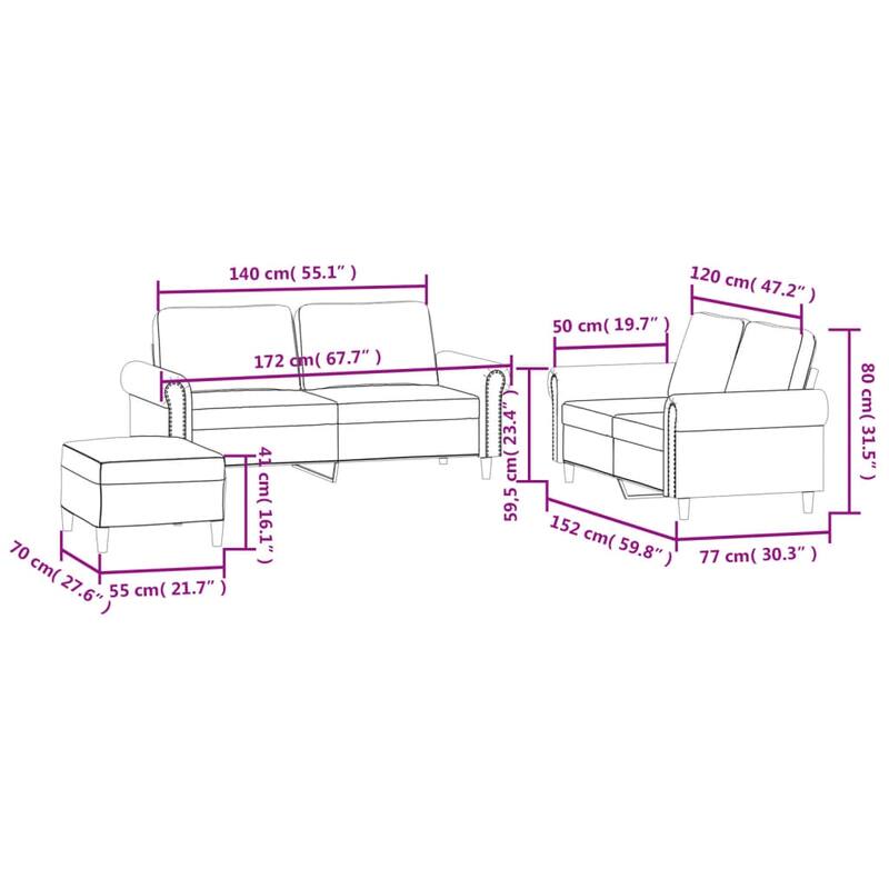 vidaXL Sofa Set Black Velvet (100% polyester), metal, textilene, plywood - 30.3 x 67.7 x 31.5 in