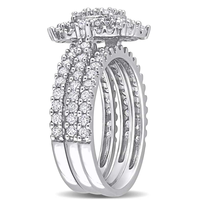 Miadora 1 1/2ct TW Diamond Double Halo Oval Shaped Cluster Bridal Set 10k White Gold