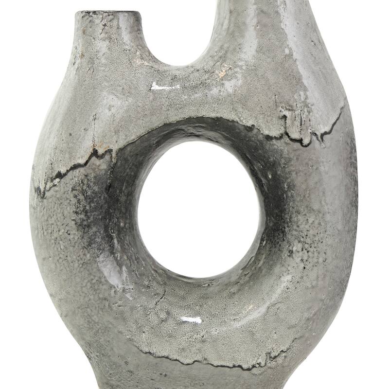Gray Paper Mache Abstract Circular Vase with Dual Openings
