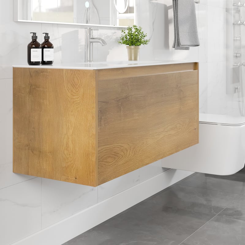 Eviva Madeira 48"W Oak Bath Vanity with Acrylic Top & Integrated Sink
