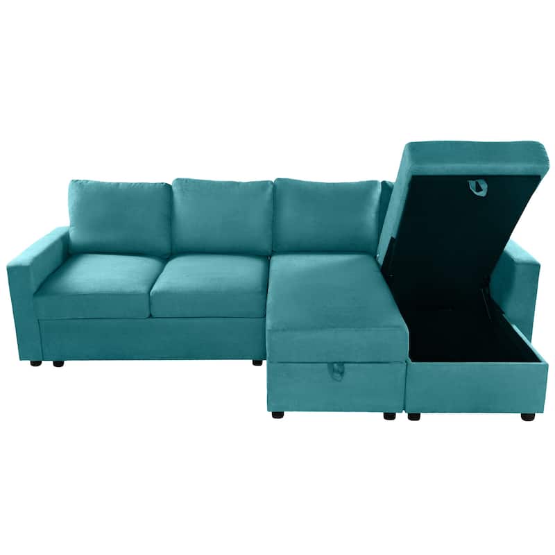 103.9" Convertible U-shaped Sofa with 2 Storage Chaise Lounges, 4 USB Ports, Teal, Polyester