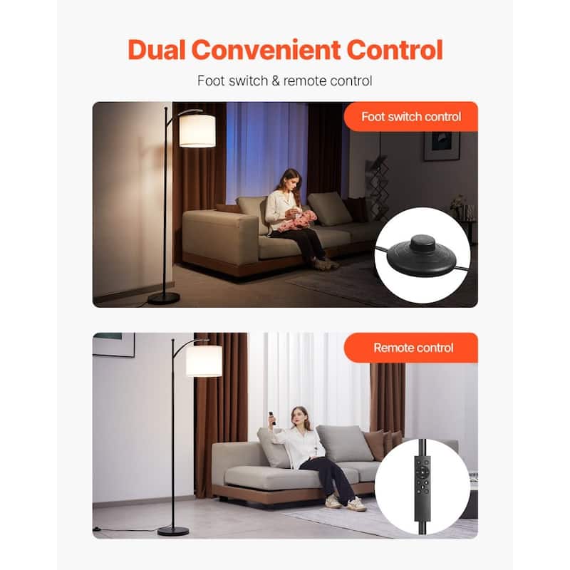 Adjustable LED Floor Lamp with Remote and Foot Switch Rotating Head for Living Room or Bedroom - 61.02"H