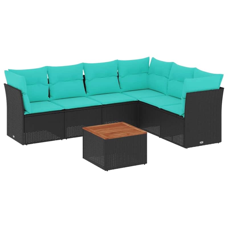 vidaXL 7 Piece Patio Sofa Set with Cushions Black Poly Rattan