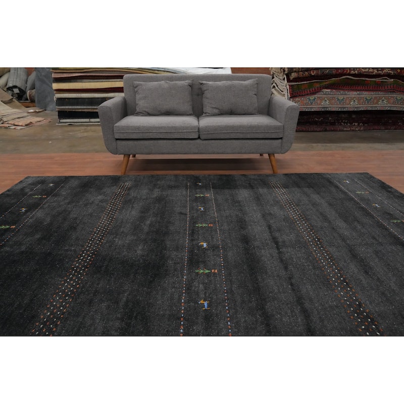 Hand Knotted Oriental 100% Wool Carpet Tribal Animal Pictorial Greys & Charcoal Gabbeh Area Rug - 10' 0'' X 8' 0''