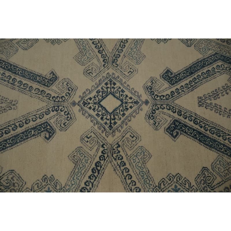 Hand Knotted Oriental 100% Wool Carpet Modern Geometric Beige & Ivories Contemporary Runner Rug - 9' 0'' X 2' 3''