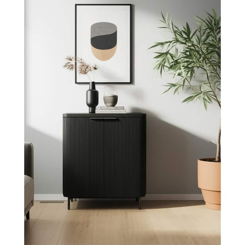 HomeRoots 35" Black Wood Textured Door Accent Cabinet With Two Doors - Black
