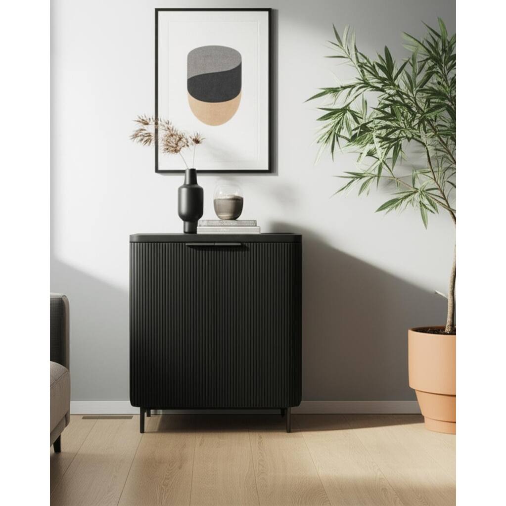 HomeRoots 35" Black Wood Textured Door Accent Cabinet With Two Doors