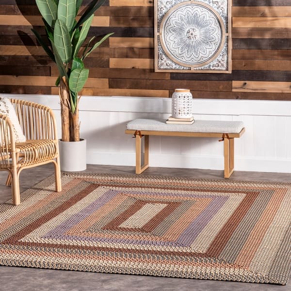 slide 2 of 9, Nuloom Gwyneth Braided Borders Indoor/Outdoor Area Rug 5' x 8' - Taupe - Rectangle